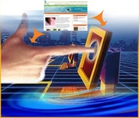 Dibujo en el que aparece una mano tocando una pantalla de un ordenador como acceso a la Tecnología