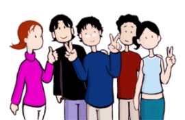 Fichas didácticas, jóvenesdibujo de jovenes haciendo el simbolo de la victoria con las manos