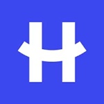 "H" grande y blanca sobre fondo azul.