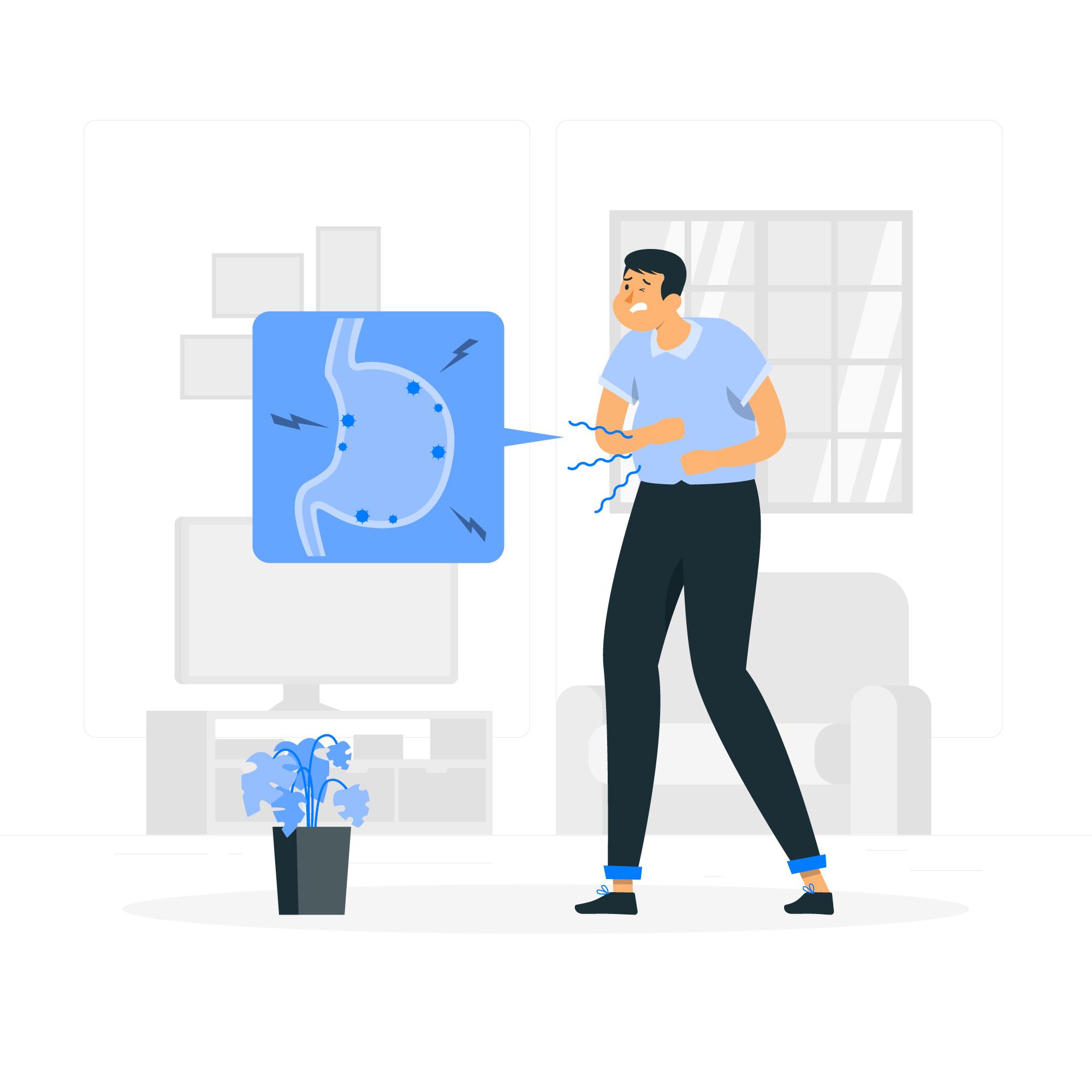 Persona que se toca la tripa por dolor en el estomago