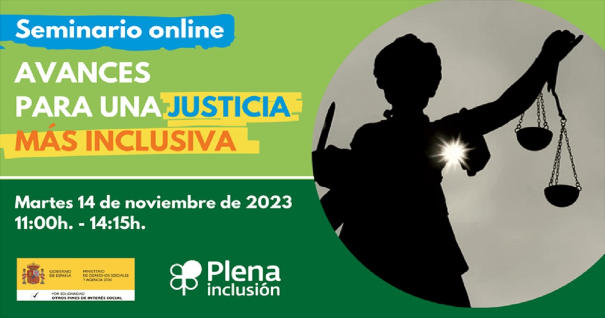 Banner del seminario online ‘Avances para una justicia más inclusiva’ de Plena inclusión