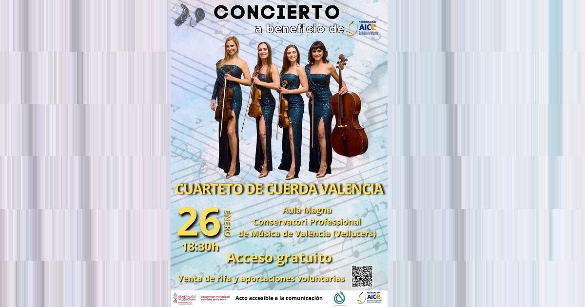 Banner del Concierto Solidario del Cuarteto de Cuerda Valencia en beneficio de Federación AICE
