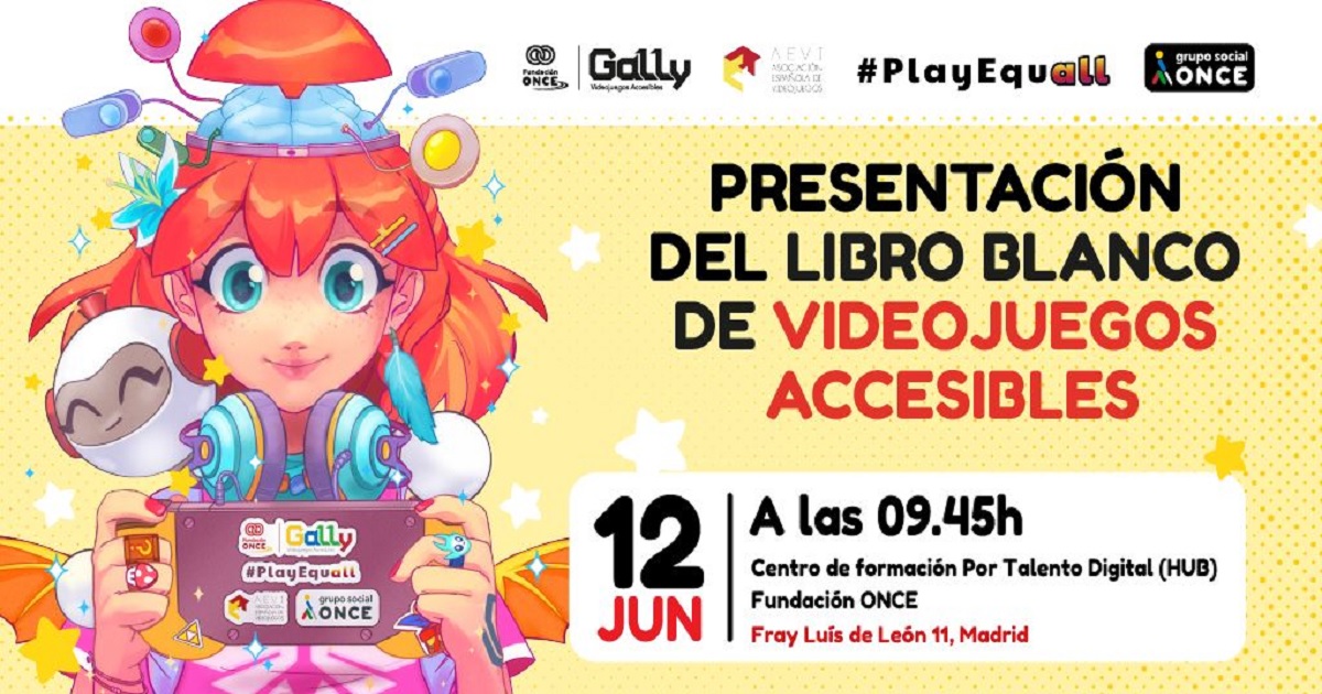 Banner de la presentación del ‘Libro Blanco de la Accesibilidad para Desarrolladores’ de videojuegos de&nbsp;Fundación ONCE y AEVI
