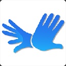 Manos azules, abiertas. Formando una x.