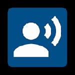 2 circculos simulando una silueta, blancos. A la derecha 2 ondas bllancas. Fondo azul.