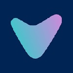 V en forma de corazón, azul claro.  Fondo azul oscuro.