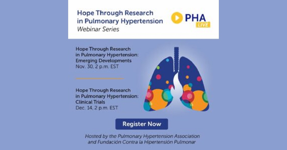 BANNER DE LOS WEBINARIOS: ESPERANZA A TRAVÉS DE LA INVESTIGACIÓN EN HIPERTENSIÓN PULMONAR