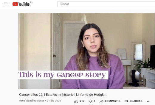 Andrea Yaneth en su canal de YouTube sobre linfoma