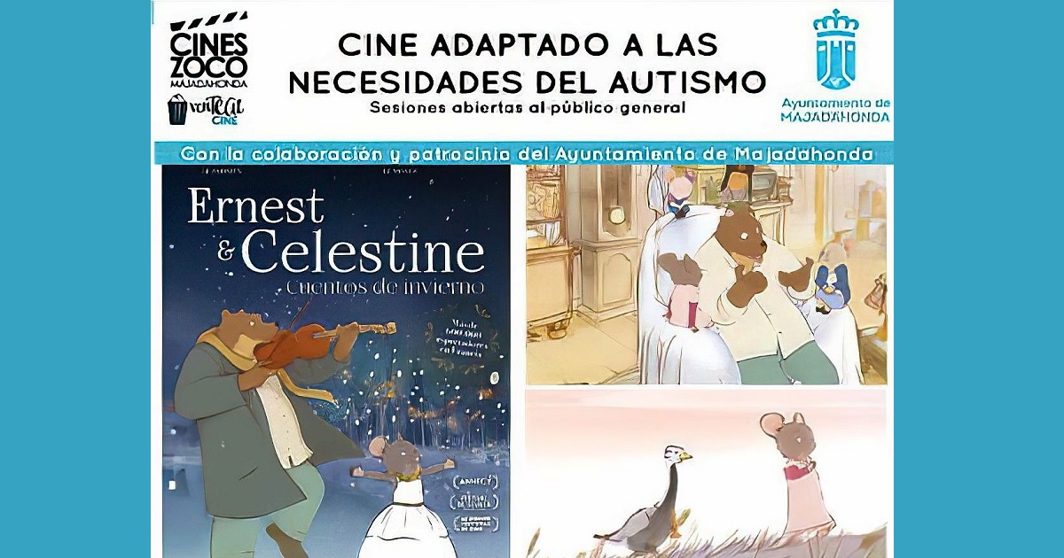 Banner del cine adaptado para niños con autismo de Majadahonda con la película ‘Ernest & Celestine, Cuentos de invierno’ que se proyectará este mes (Fuente: Ayuntamiento de Majadahonda)
