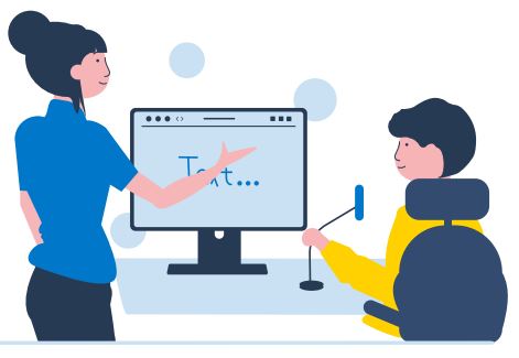 mujer explicando a persona en sillas de ruedas como acceder al contenido inclusivo en internet