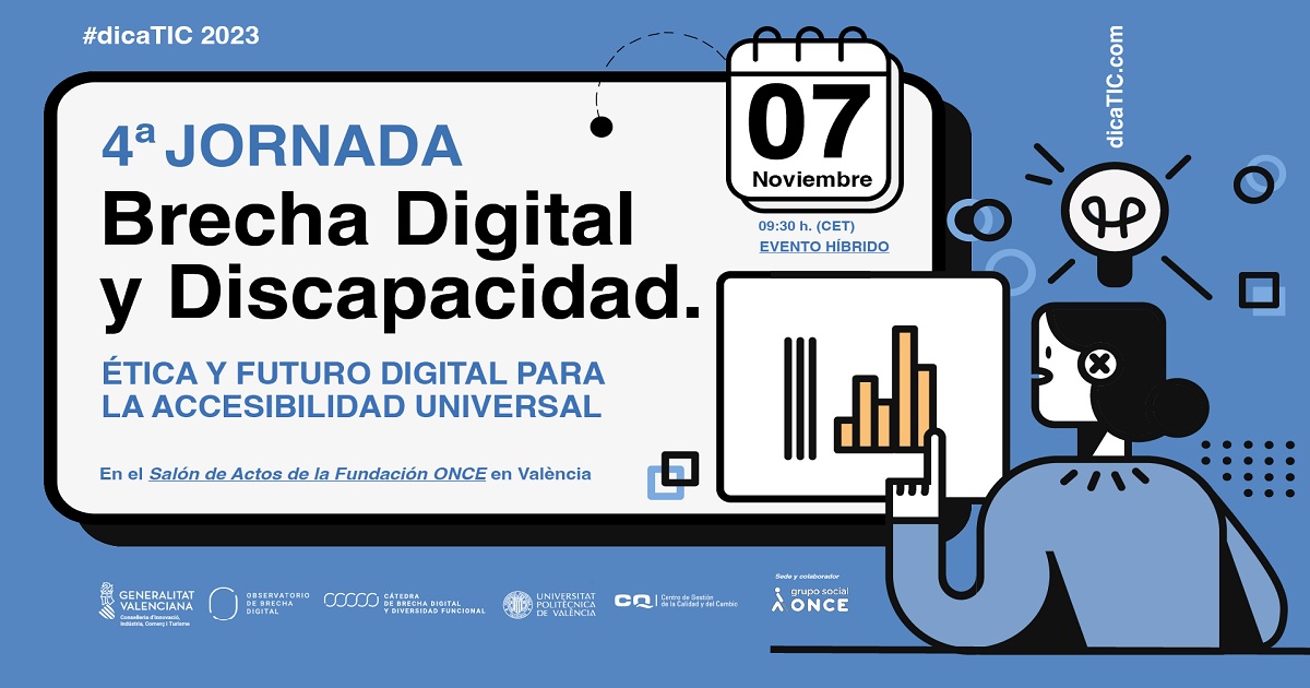 Banner de la 4ª Jornada Anual de DicaTIC, ‘Brecha digital y discapacidad: Hacia una sociedad digital e inclusiva’