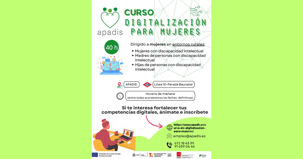 Banner del Curso de digitalización para mujeres de APADIS (Fuente: APADIS)