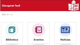 Pantallazo del portal Discapnet Fácil con algunos de sus apartados