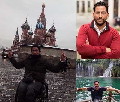 José Antonio Martín García, en varios de los viajes que ha realizado a diferentes países (Fuente: La Ciudad Accesible)