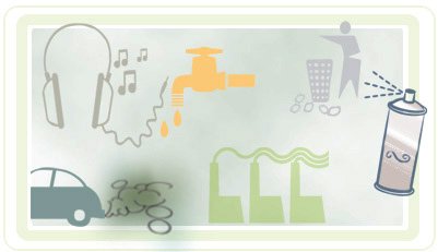 Dibujo donde aparecen todos los elementos que pueden perjudicar al medio ambiente