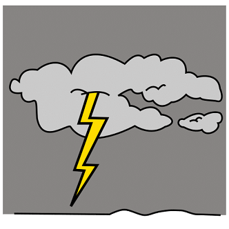 Tormenta y un rayo.  Autor pictogramas: Sergio Palao / Origen: ARASAAC (http://www.arasaac.org) /Licencia: CC (BY-NC-SA) Propiedad: Gobierno de Aragón (España)