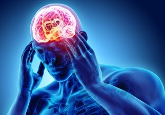 Dibujo de una persona que sufre migrañas, donde se ve el cerebro afectado