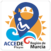 Logotipo de la APP ACCEDE Playas Región de Murcia con dibujos de sol, playa y un icono de discapacidad física
