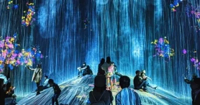 personas viendo espectáculo 3D de luces