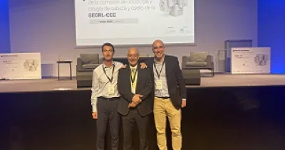 Tres participantes en reunión de la Comisión de Oncología y Cirugía de Cabeza y Cuello