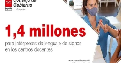 Banner de la Comunidad de Madrid donde se informa de los 1,4 millones de euros destinados a garantizar la atención a los alumnos con discapacidad auditiva