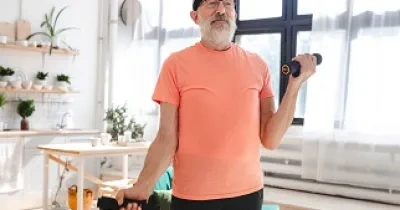 Una persona mayor realizando ejercicio físico (Fuente: #SaludsinBulos)