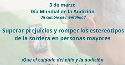 Banner de FIAPAS sobre el Día Mundial de la Audición y y bajo el lema "Un cambio de mentalidad. ¡Que el cuidado del oído y la audición sea una realidad para todo el mundo!" (Fuente: FIAPAS)