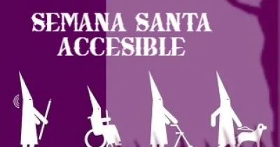 Banner de la Semana Santa accesible, con nazarenos representando a todos los colectivos de camino a la cruz