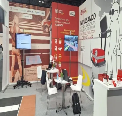 Estand reservado para los proyectos de la Fundación ONCE en el "Global Mobility Call" que se organiza en el IFEMA de Madrid
