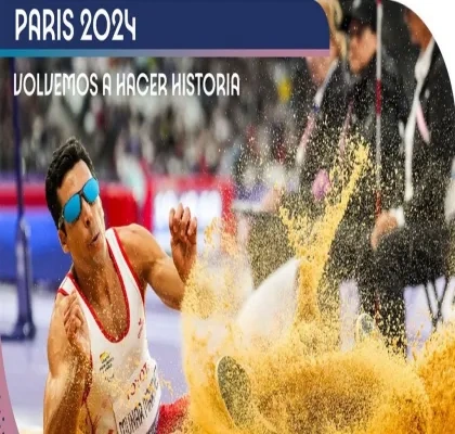 portada del libro "París 2024: volvemos a hacer historia" con un saltador de longitud en pleno ejercicio