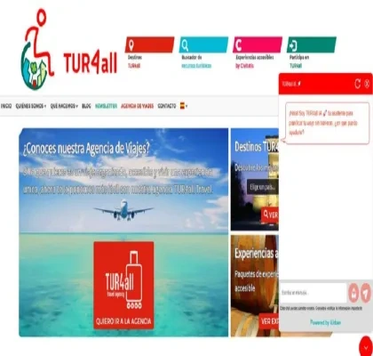 Página web de inicio de Tur4all con todos los submenús donde navegar para encontrar lo que buscas