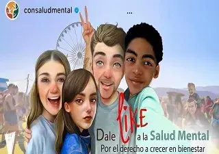 Cartel del día mundial de la salud mental. Dale Like a la salud mental. Por el derecho a crecer en bienestar