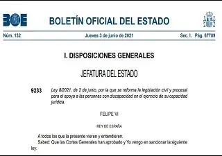 Publicación del BOE sobre la reforma legal sobre discapacidad en España