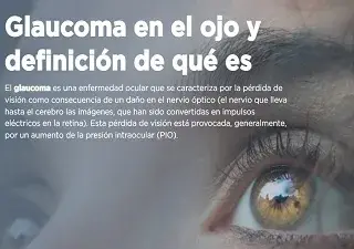 Banner por el Día Mundial del Glaucoma, con la definición de esta enfermedad y los ojos de una persona (Fuente: Clínica Baviera)
