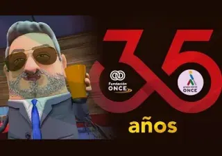 Fotograma de la serie animada ‘ON Fologüers’ de Fundación ONCE en la que se ve a Miguel Carballeda convertido en uno de los personajes (Fuente: Fundación ONCE)