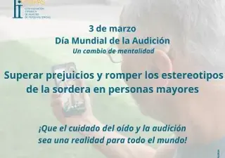 Banner de FIAPAS sobre el Día Mundial de la Audición y y bajo el lema "Un cambio de mentalidad. ¡Que el cuidado del oído y la audición sea una realidad para todo el mundo!" (Fuente: FIAPAS)