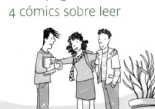 Portada del cómic con 3 jóvenes hablando de libros